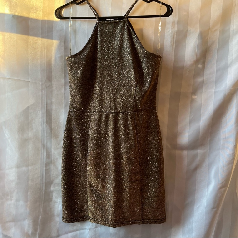 Rare London Gold Blue Iridescent Glitter Dress